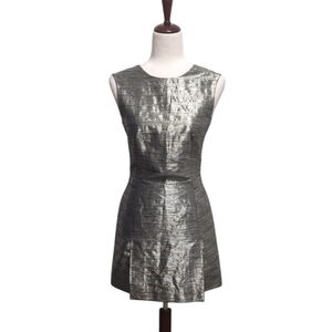 McQ Alexander McQueen Silver Gold Foil Dress Front Mini IT38 S Disco Barbarella